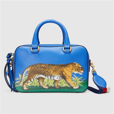 blue flower tiger head gucci purse